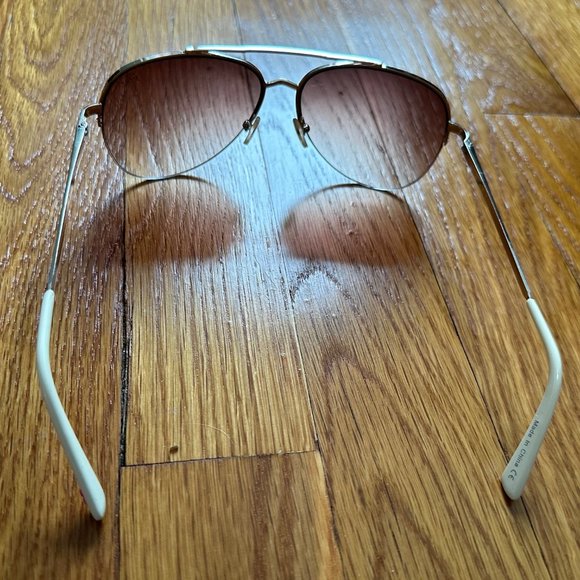 Betsey Johnson Gold and Cream Aviator Sunglasses with Brown Lenses Style BJ23568 - Picture 2 of 5